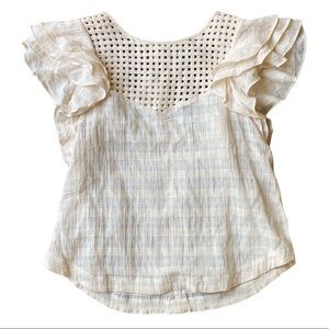 Anthropologie The Odells Windowpane Ruffled Blouse Small
